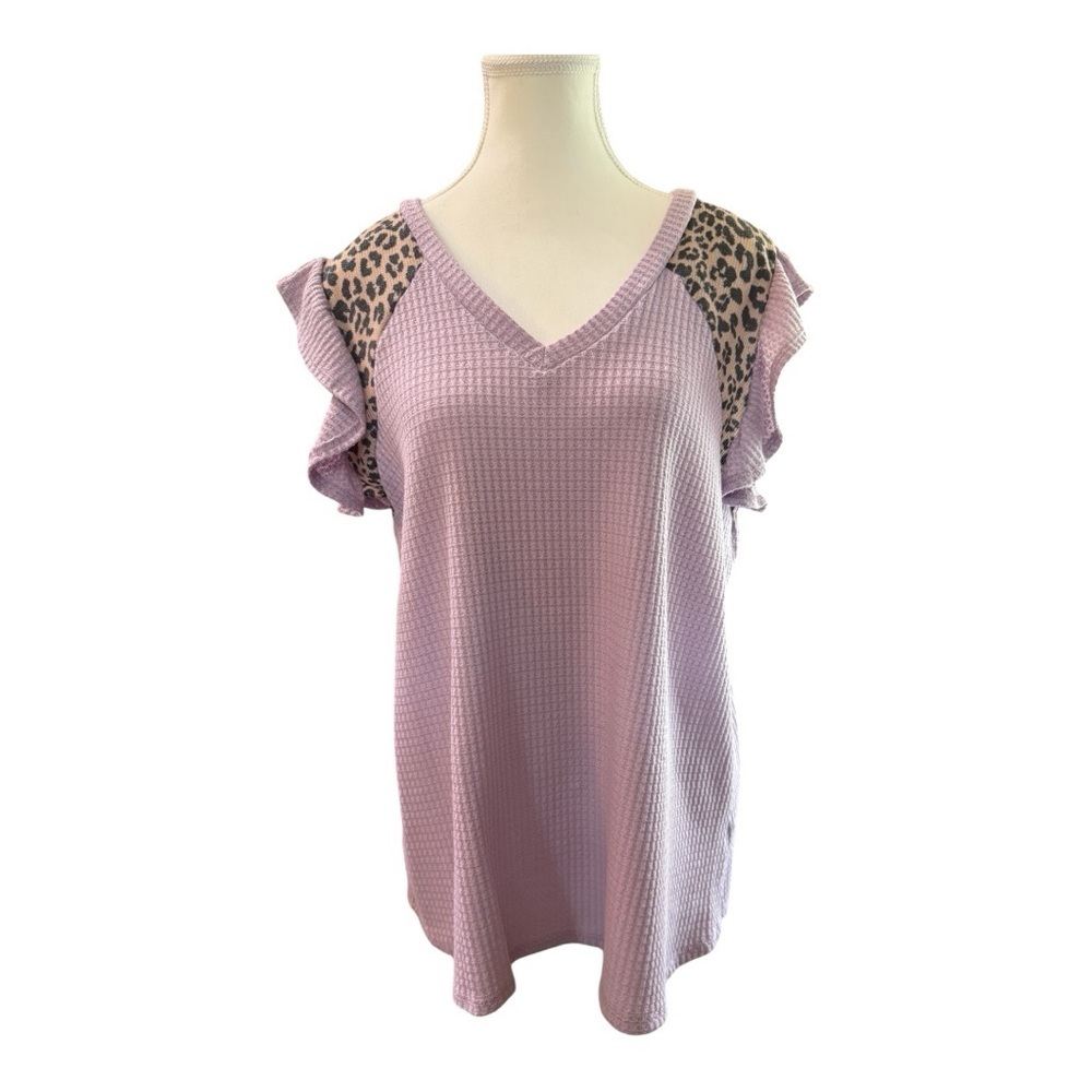 Heimish USA Lilac Waffle Knit Ruffle Sleeve Top 1X